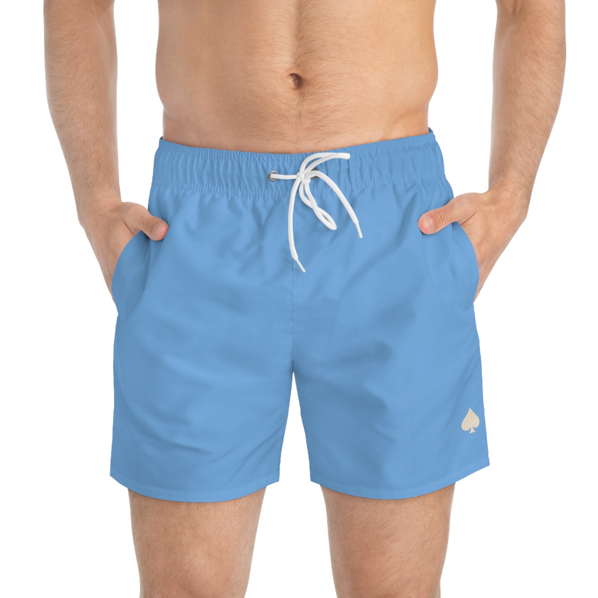 Men's Light Blue Swim Trunks with Small Spade Logo — Beach & Pool Shorts