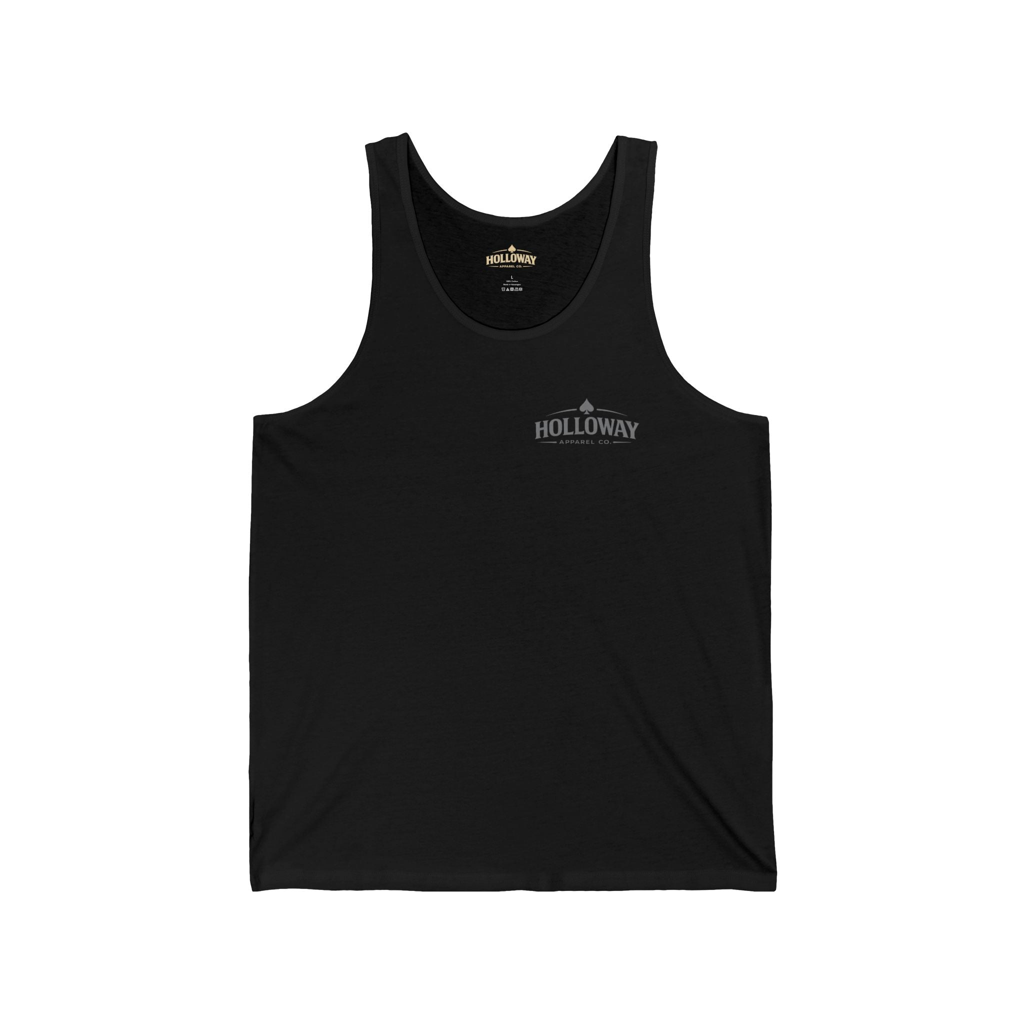 Minimalist Gold Spade Tank Top — Small Left-Chest Card Icon