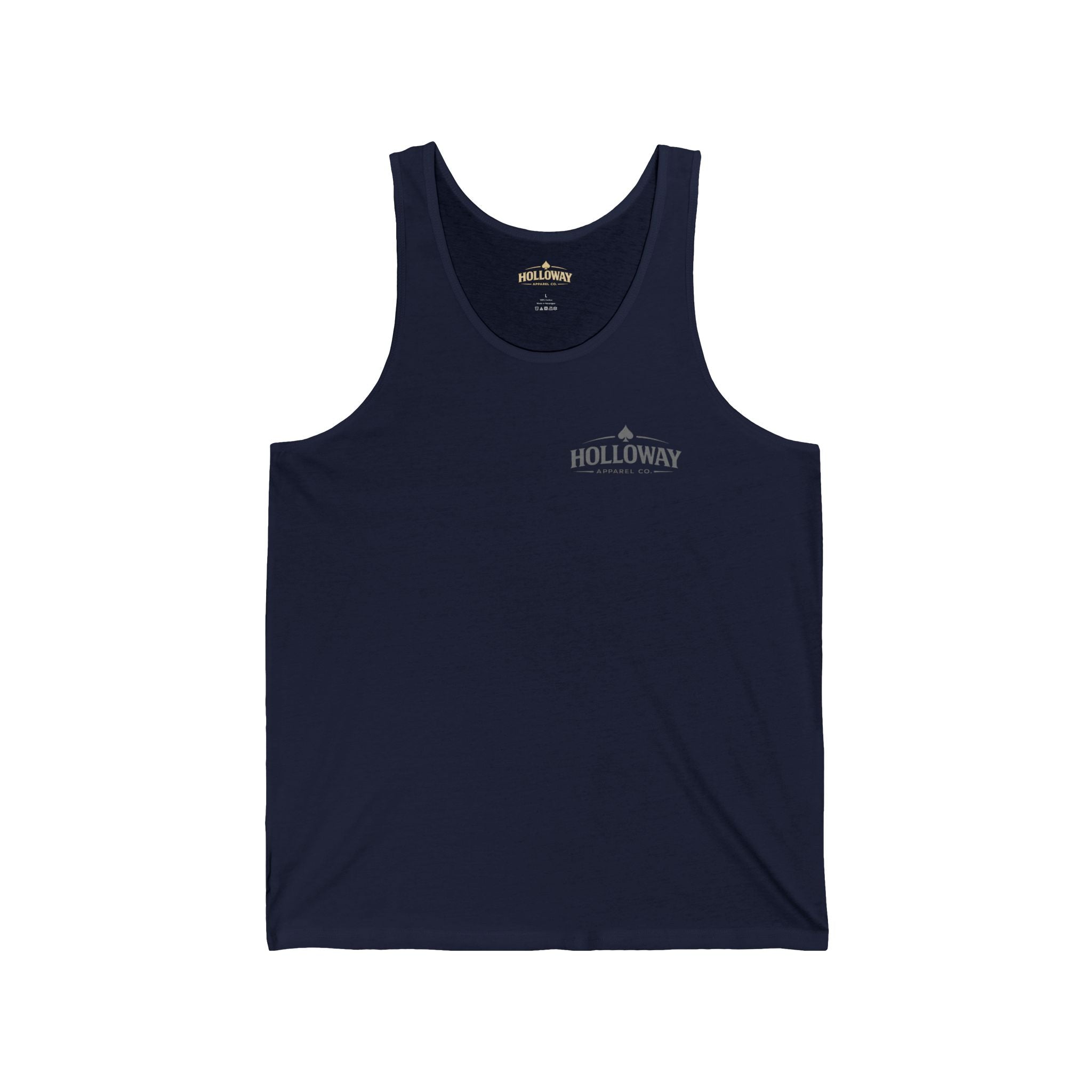 Minimalist Gold Spade Tank Top — Small Left-Chest Card Icon