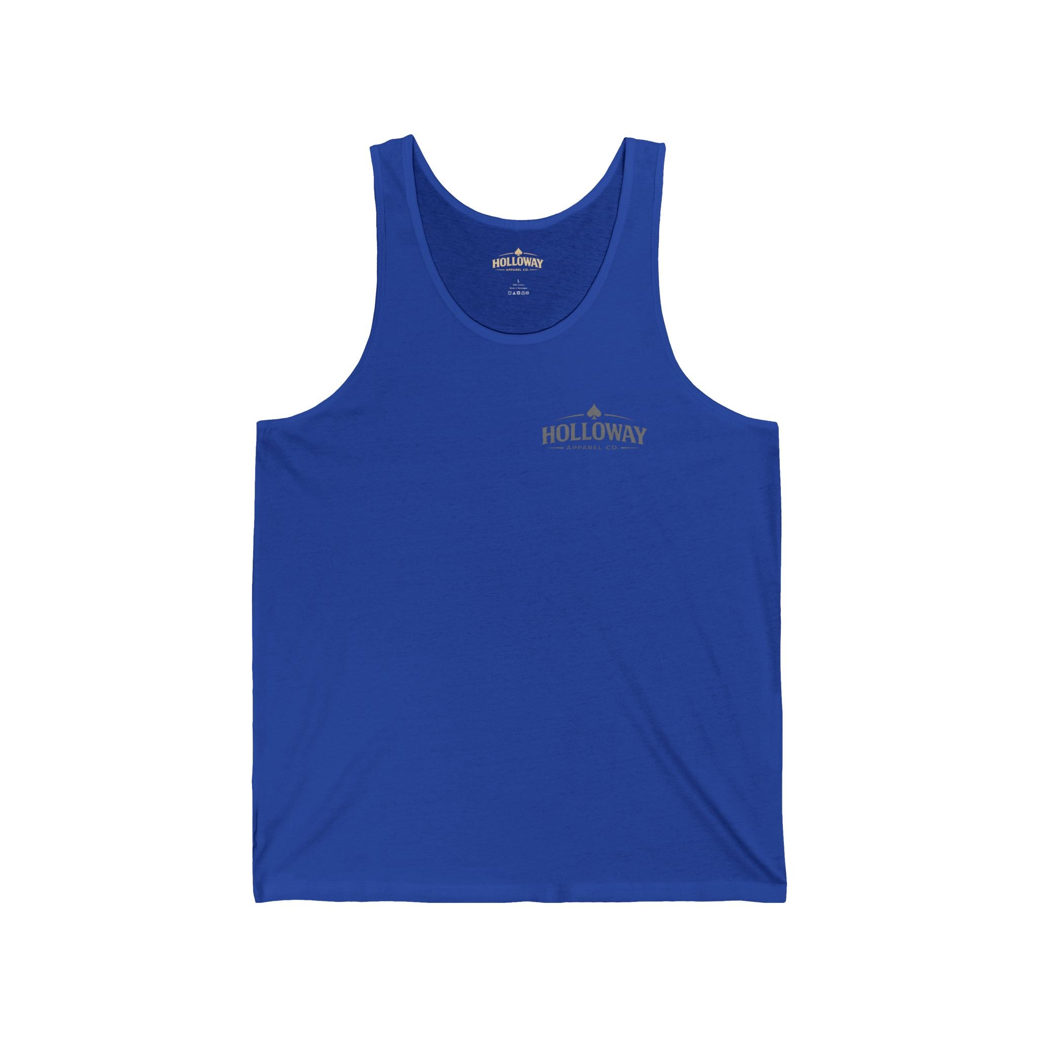 Minimalist Gold Spade Tank Top — Small Left-Chest Card Icon