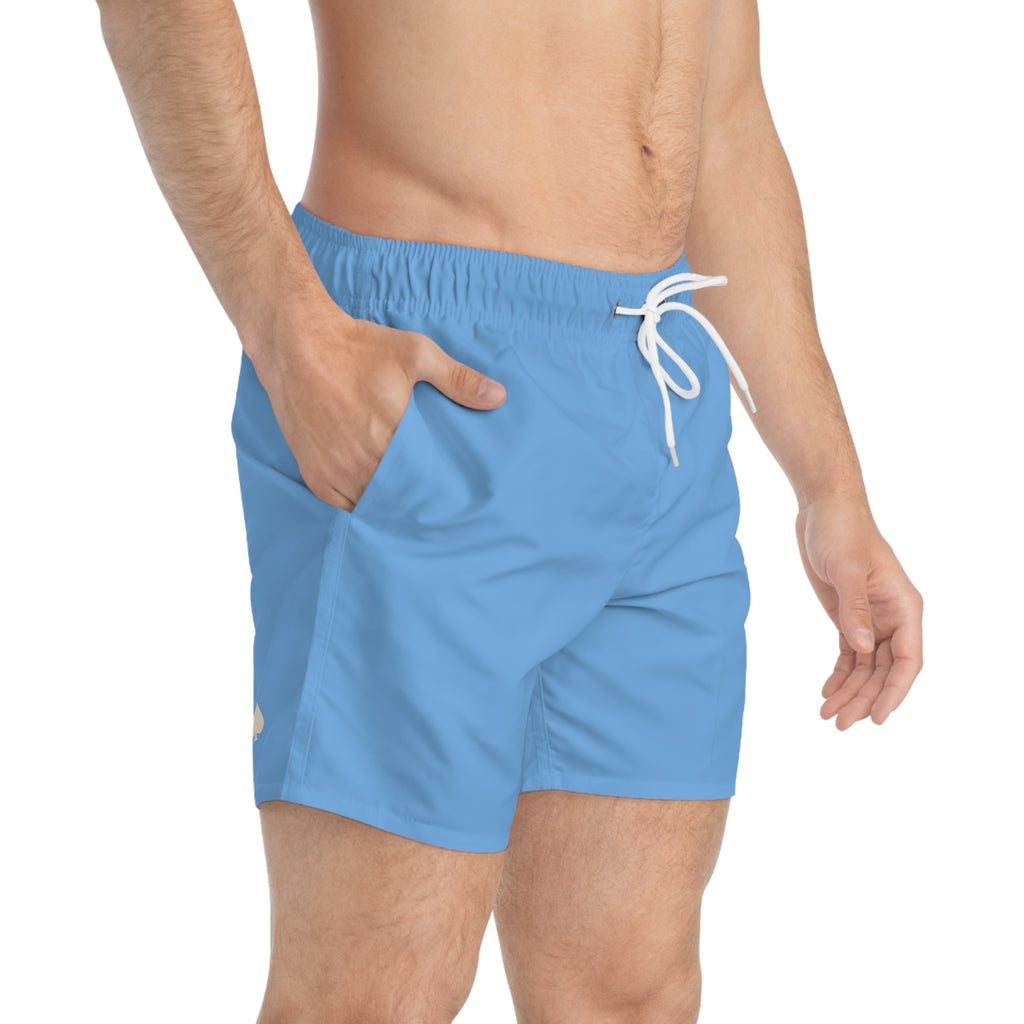 Men's Light Blue Swim Trunks with Small Spade Logo — Beach & Pool Shorts
